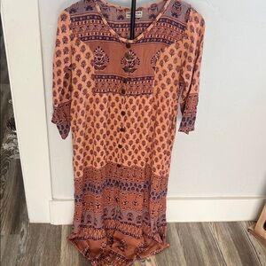 Tree of Life Orange and Purple Long Sleeve Dress